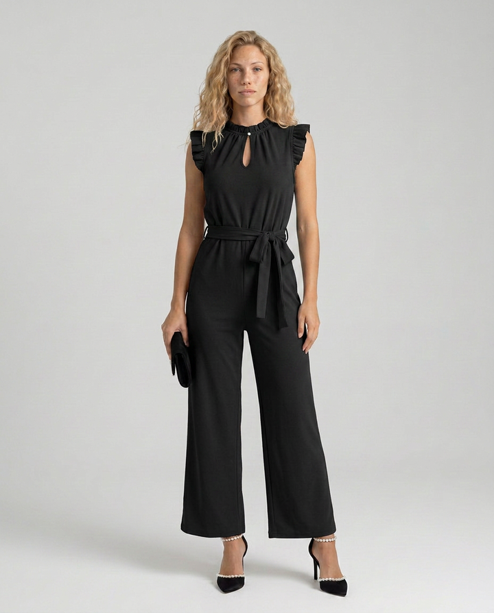Amy | Jumpsuit with Ruffle Sleeves and Waist Tie