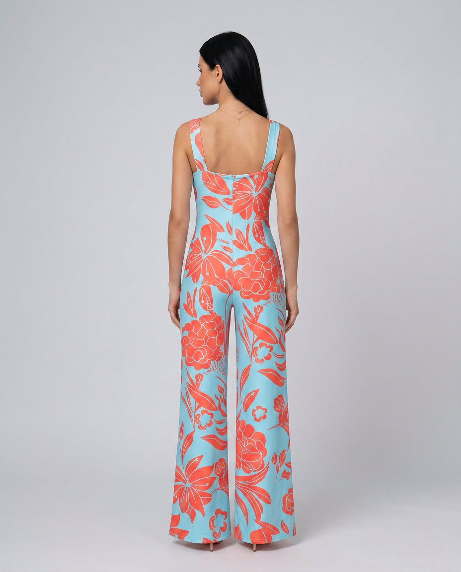 Rowena | Printed Wide-Leg Jumpsuit with Side Pockets