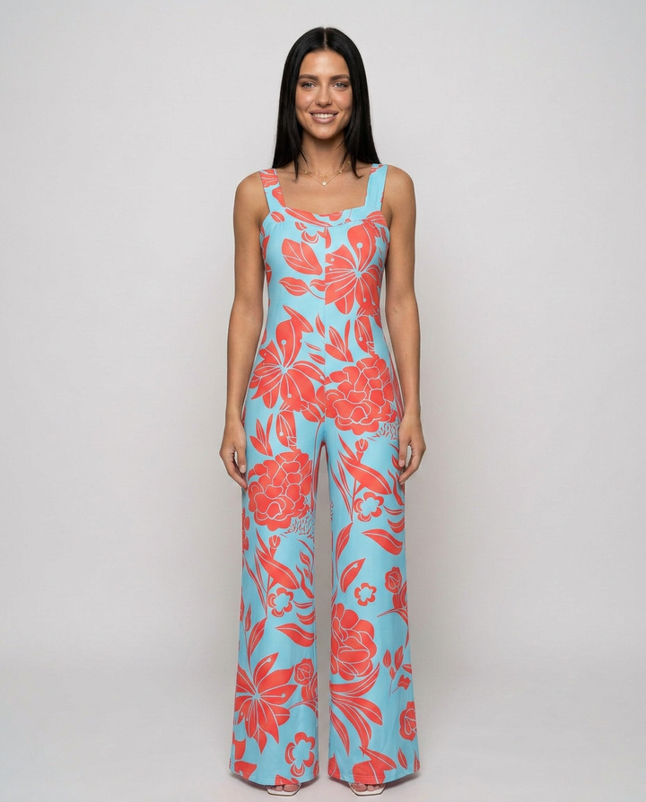 Rowena | Printed Wide-Leg Jumpsuit with Side Pockets
