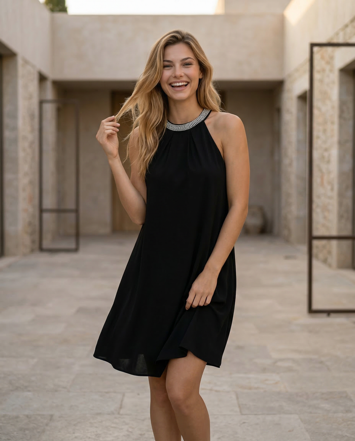 Natalie | Mini Dress with Embellished Halter Neck