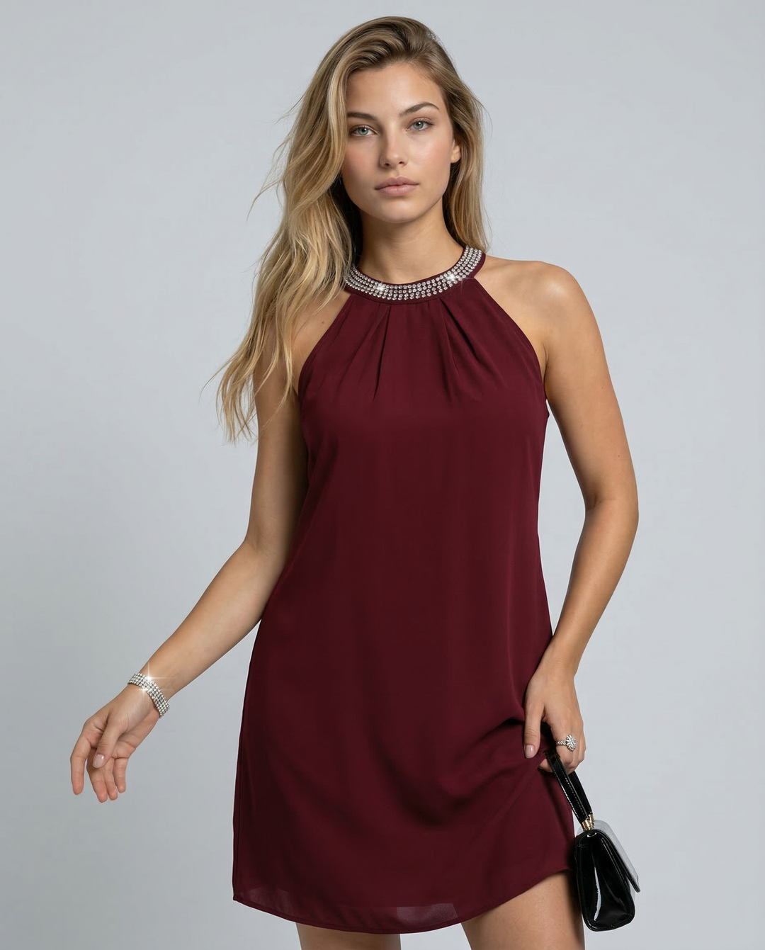 Natalie | Mini Dress with Embellished Halter Neck