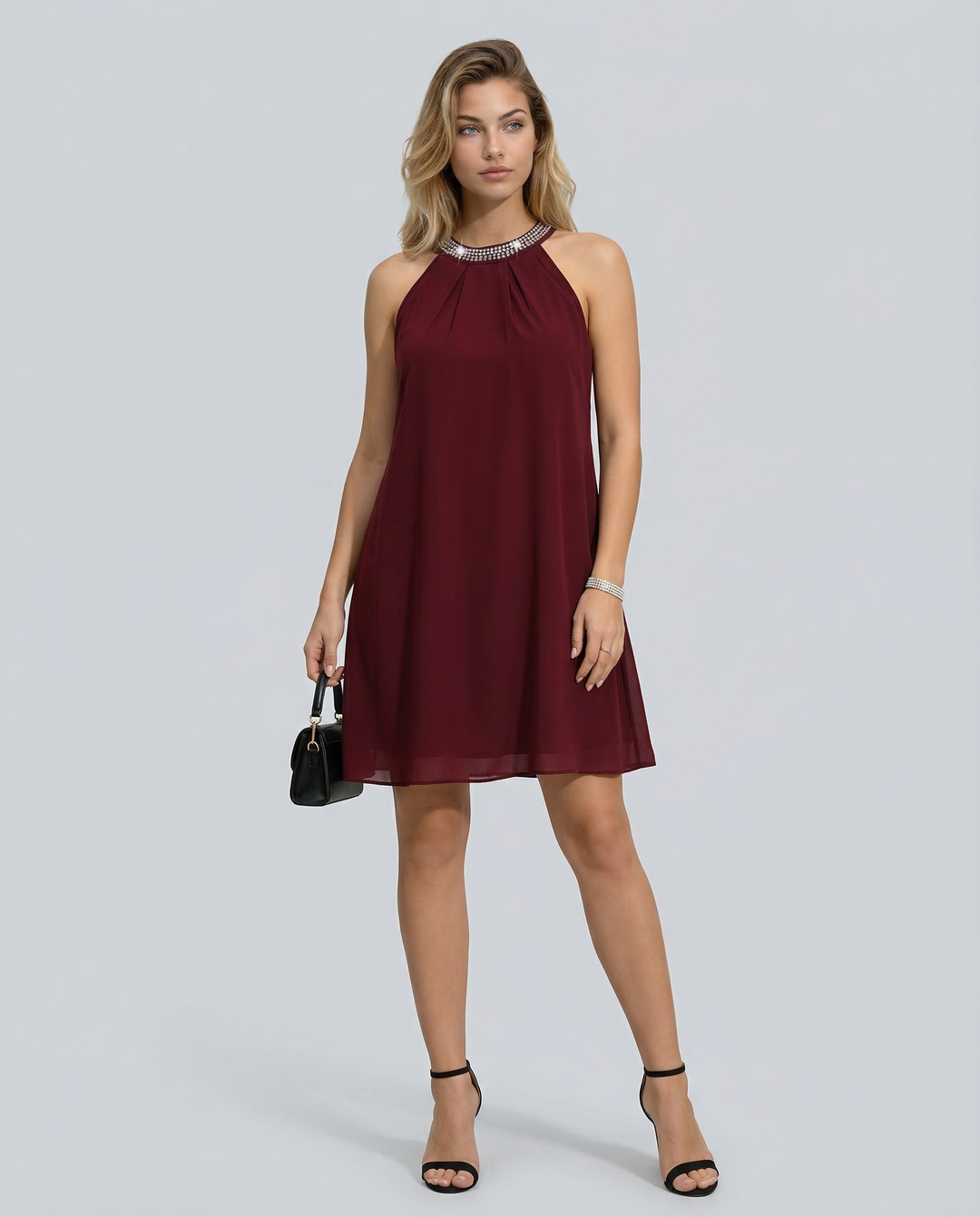 Natalie | Mini Dress with Embellished Halter Neck