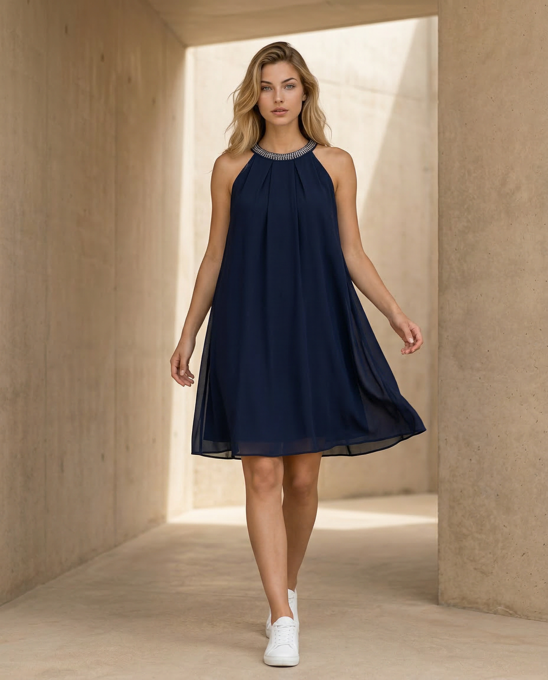 Natalie | Mini Dress with Embellished Halter Neck