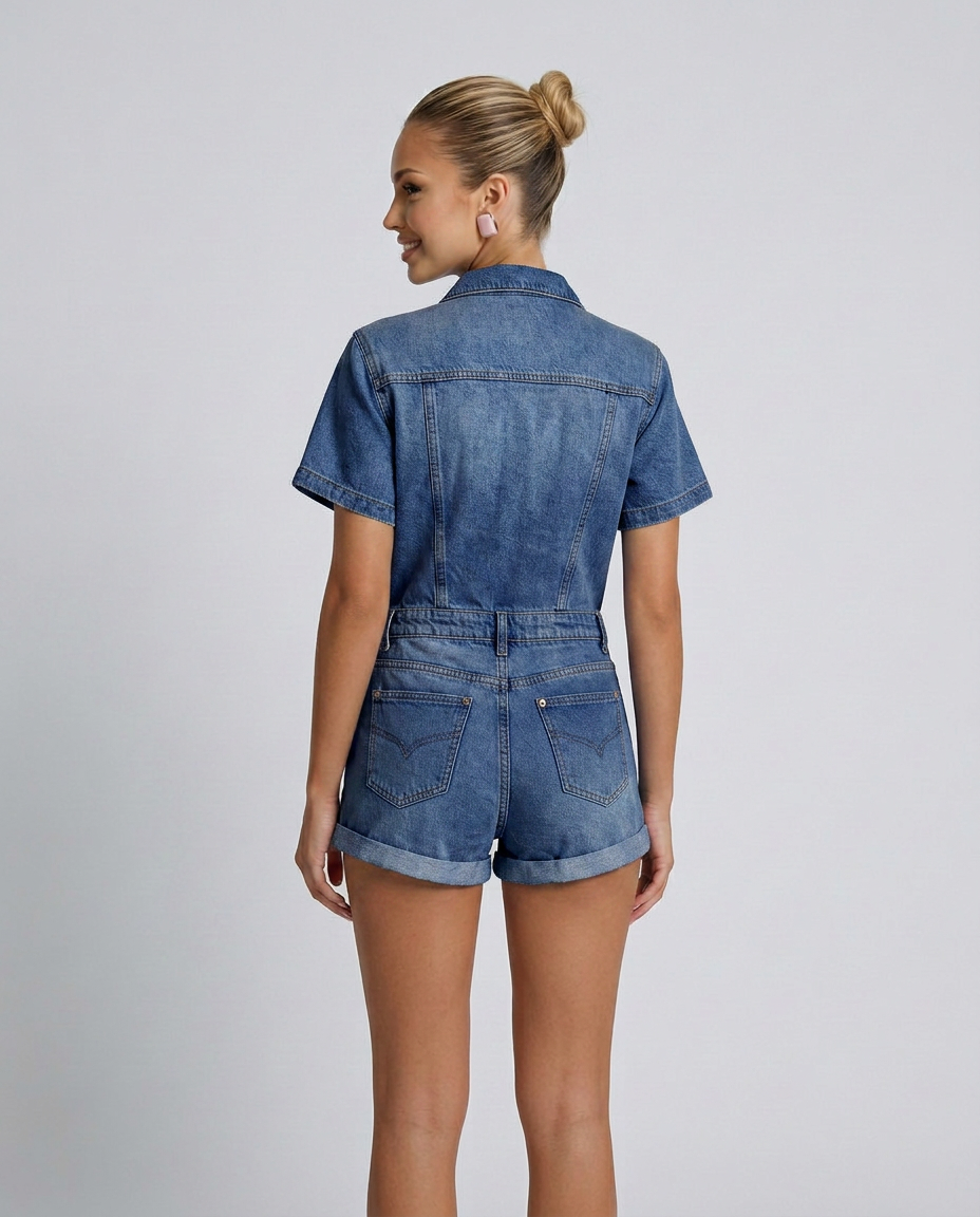 Roseann | Button-Up Short Denim Playsuit