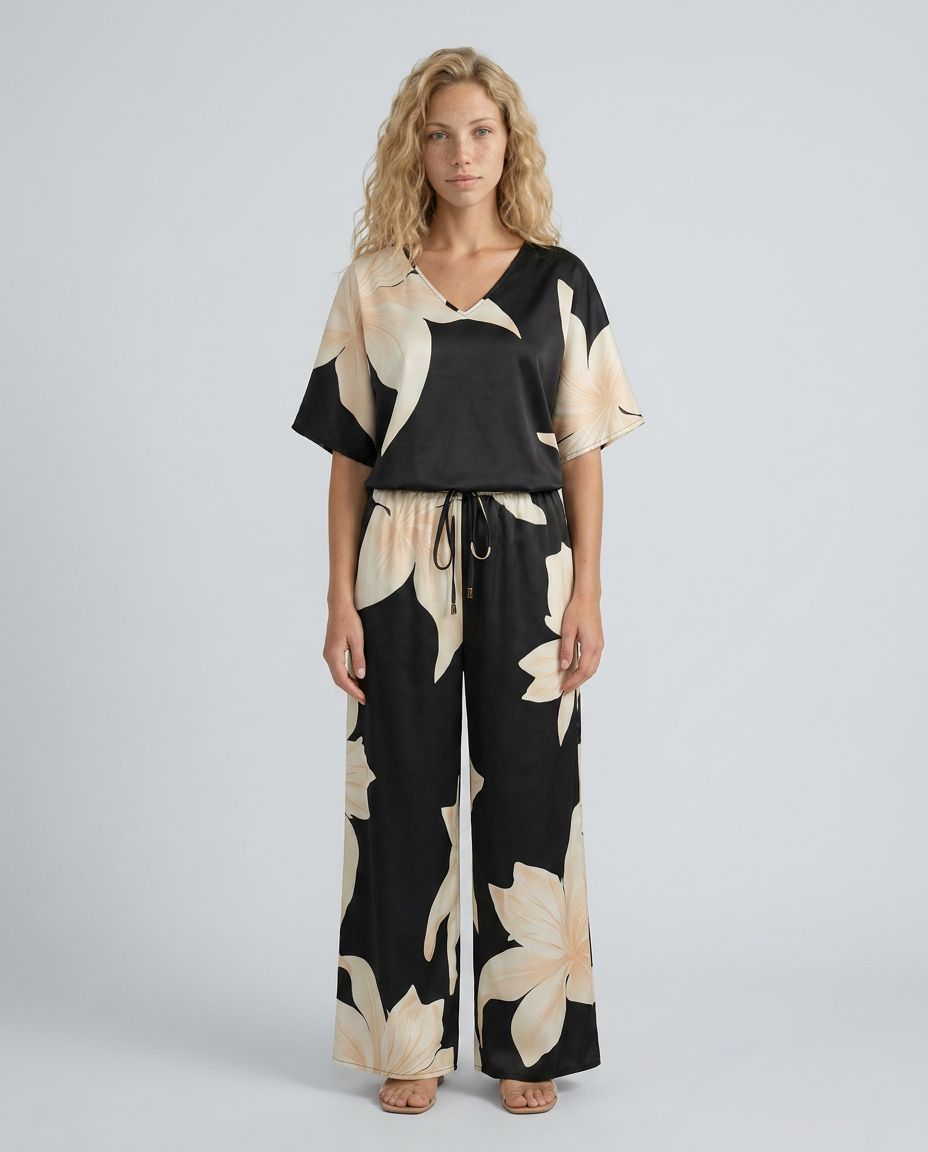 Darcy | Floral Print Jumpsuit with Wide-Leg Trousers