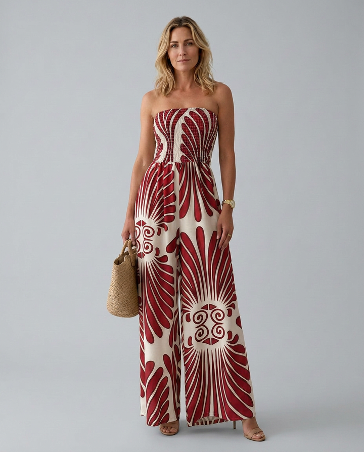 Estelle | Printed Wide-Leg Strapless Jumpsuit