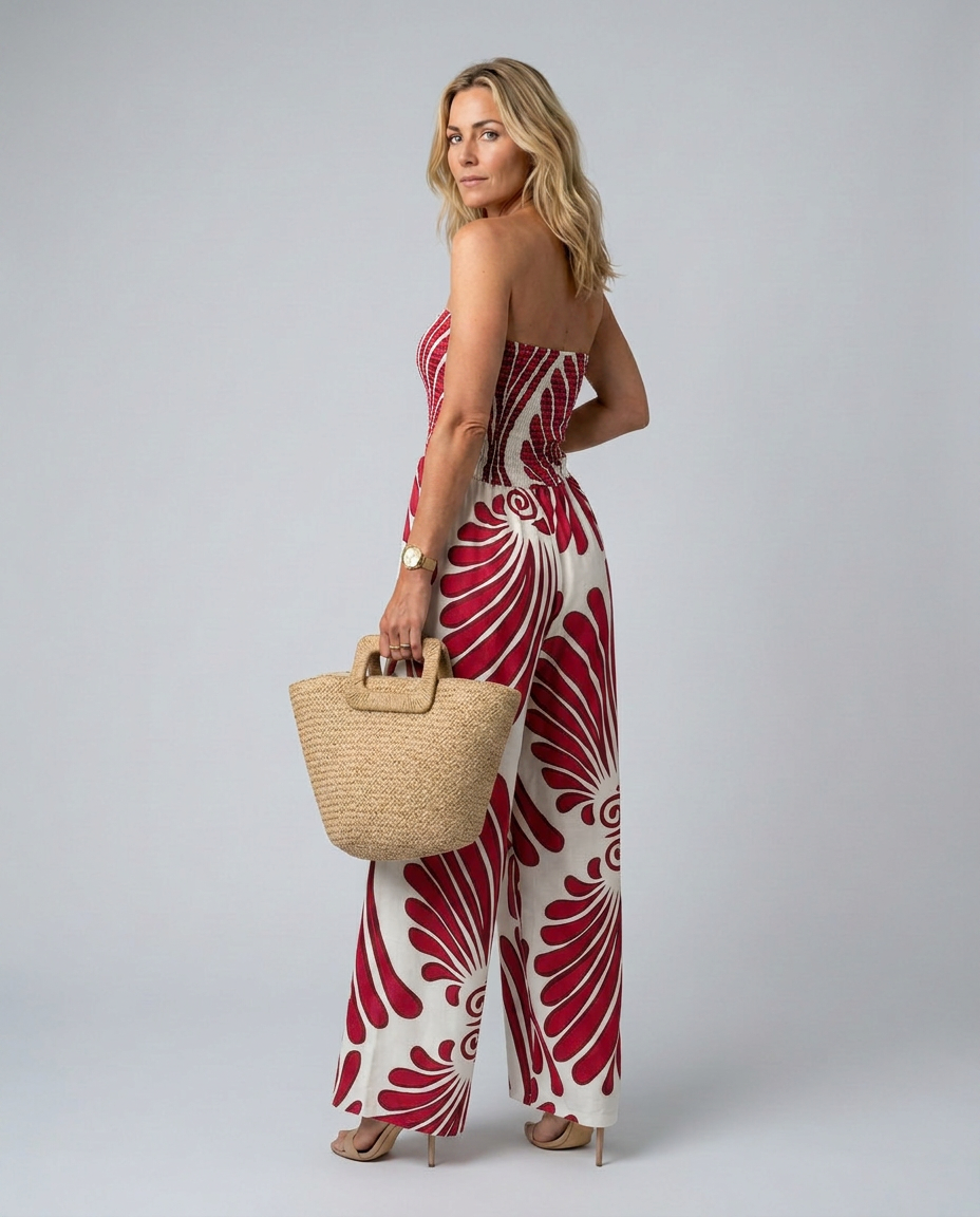 Estelle | Printed Wide-Leg Strapless Jumpsuit