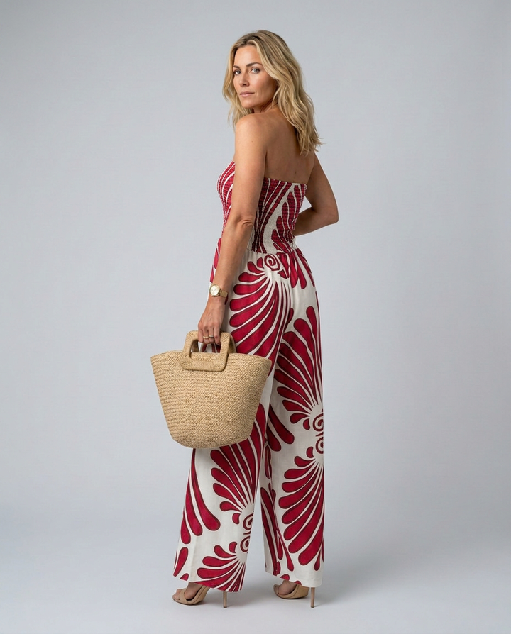 Estelle | Printed Wide-Leg Strapless Jumpsuit