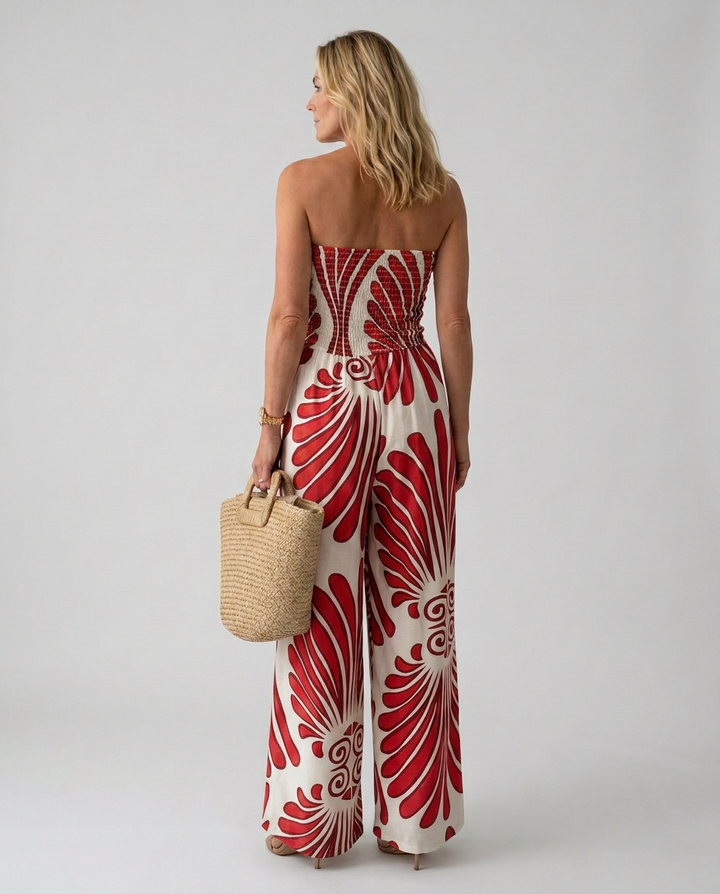 Estelle | Printed Wide-Leg Strapless Jumpsuit