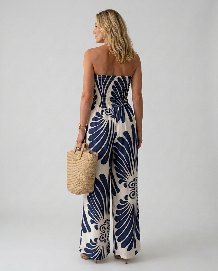 Estelle | Printed Wide-Leg Strapless Jumpsuit