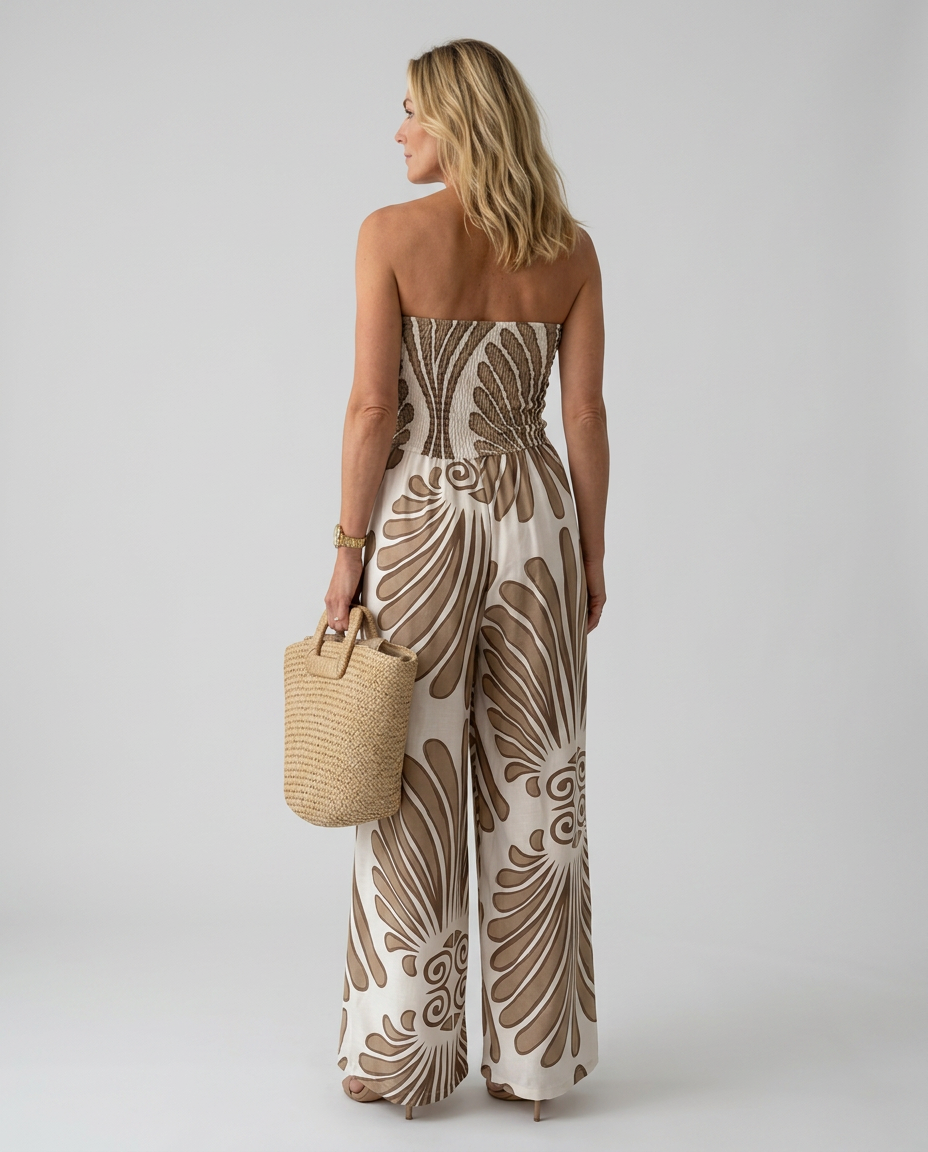 Estelle | Printed Wide-Leg Strapless Jumpsuit