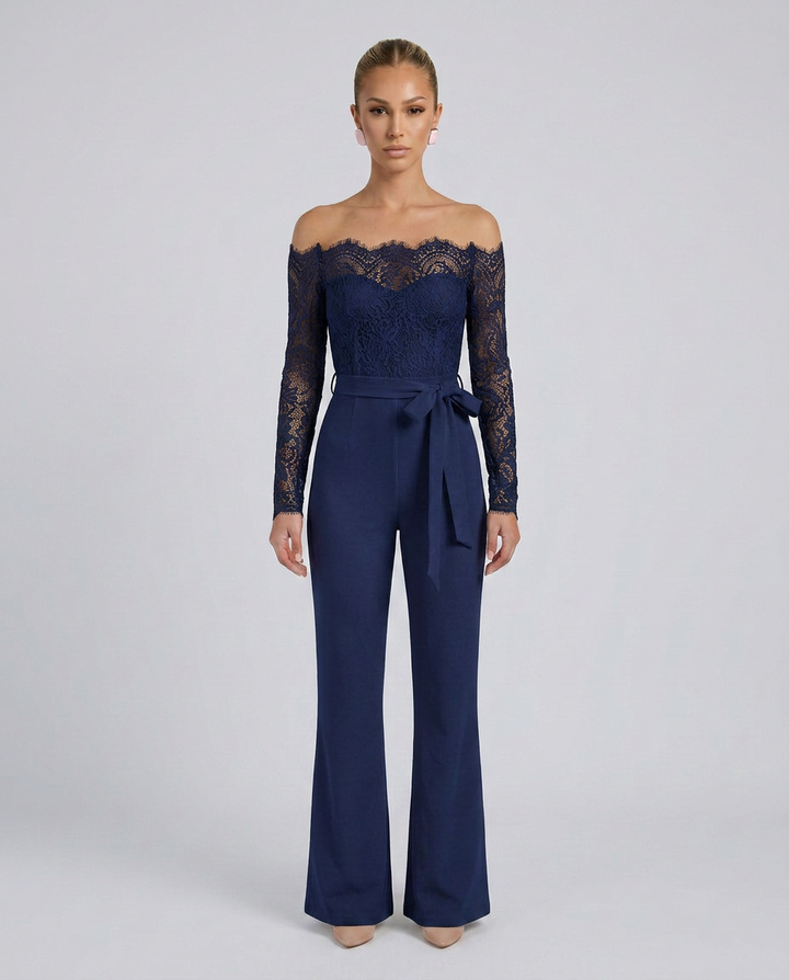 Jodi | Lace Off-Shoulder Jumpsuit with Straight-Leg Fit