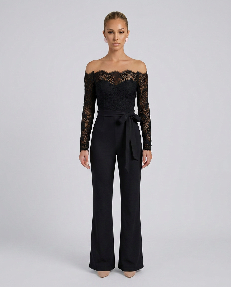 Jodi | Lace Off-Shoulder Jumpsuit with Straight-Leg Fit