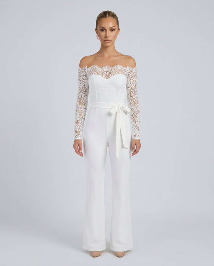 Jodi | Lace Off-Shoulder Jumpsuit with Straight-Leg Fit