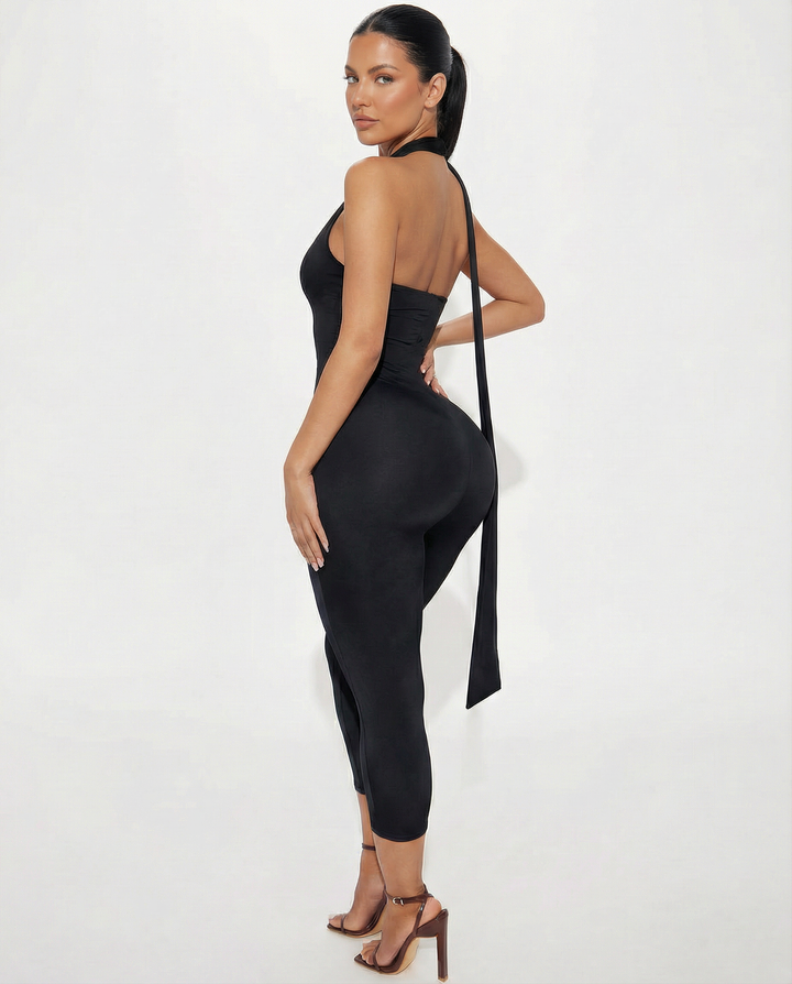 Kristie | Halter Neck Jumpsuit with Scarf Detail