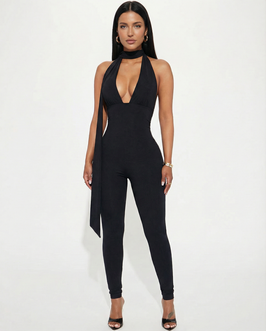 Kristie | Halter Neck Jumpsuit with Scarf Detail