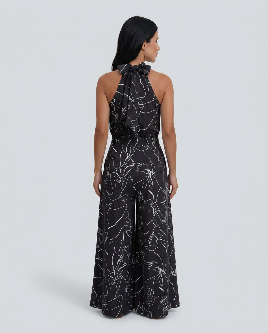 Ellen | Printed Wide-Leg Jumpsuit with Halter Neck