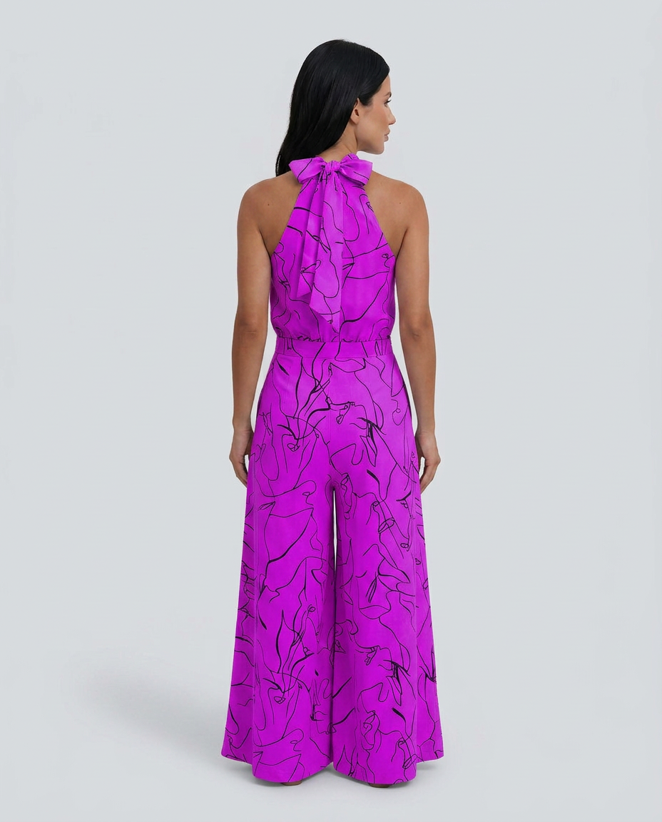 Ellen | Printed Wide-Leg Jumpsuit with Halter Neck