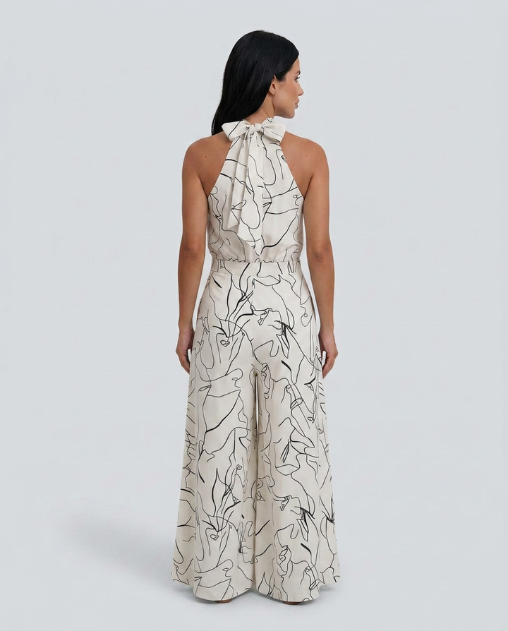 Ellen | Printed Wide-Leg Jumpsuit with Halter Neck