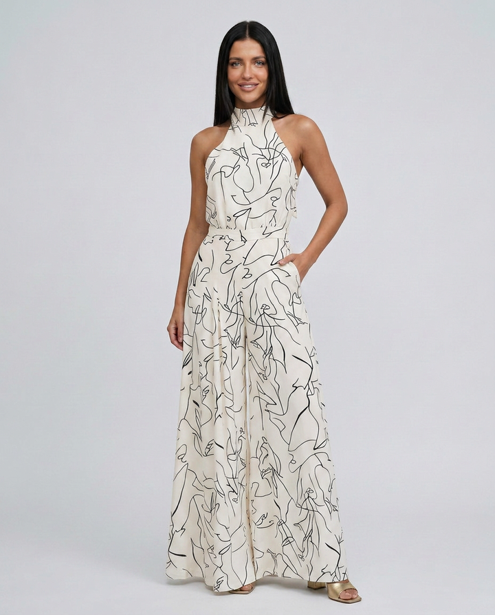 Ellen | Printed Wide-Leg Jumpsuit with Halter Neck