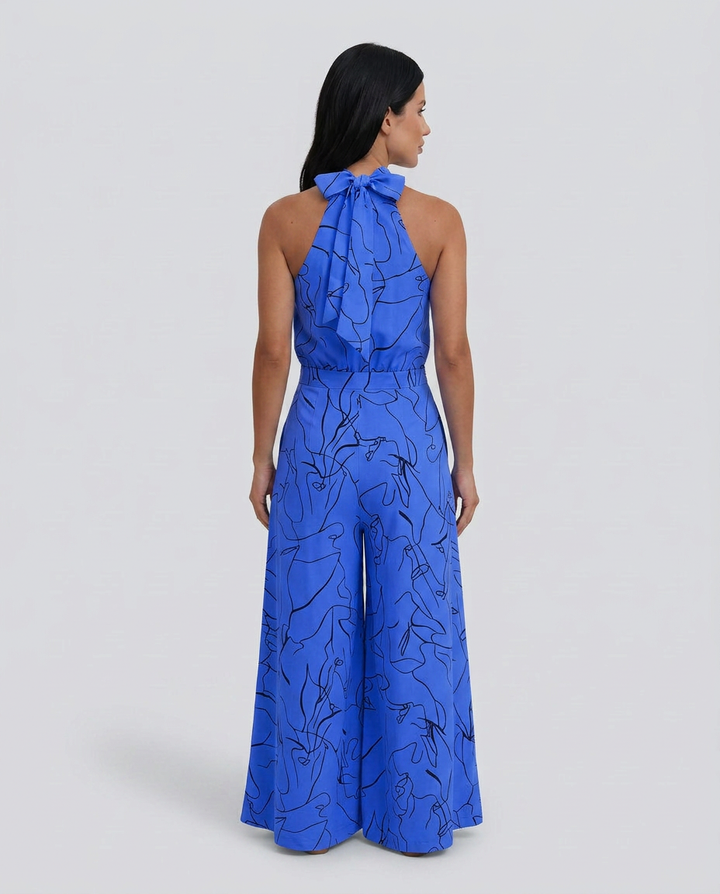 Ellen | Printed Wide-Leg Jumpsuit with Halter Neck
