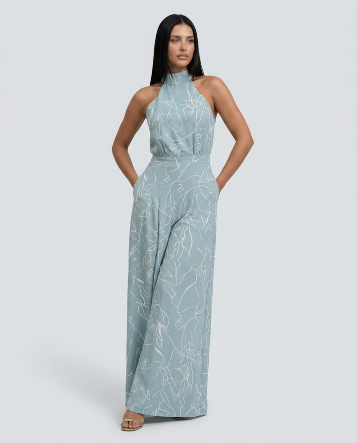 Ellen | Printed Wide-Leg Jumpsuit with Halter Neck