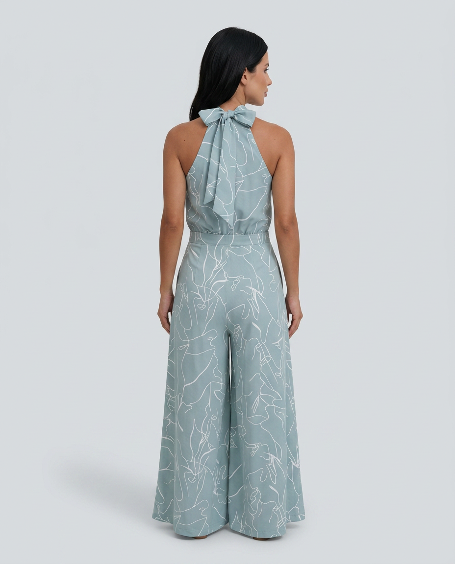 Ellen | Printed Wide-Leg Jumpsuit with Halter Neck