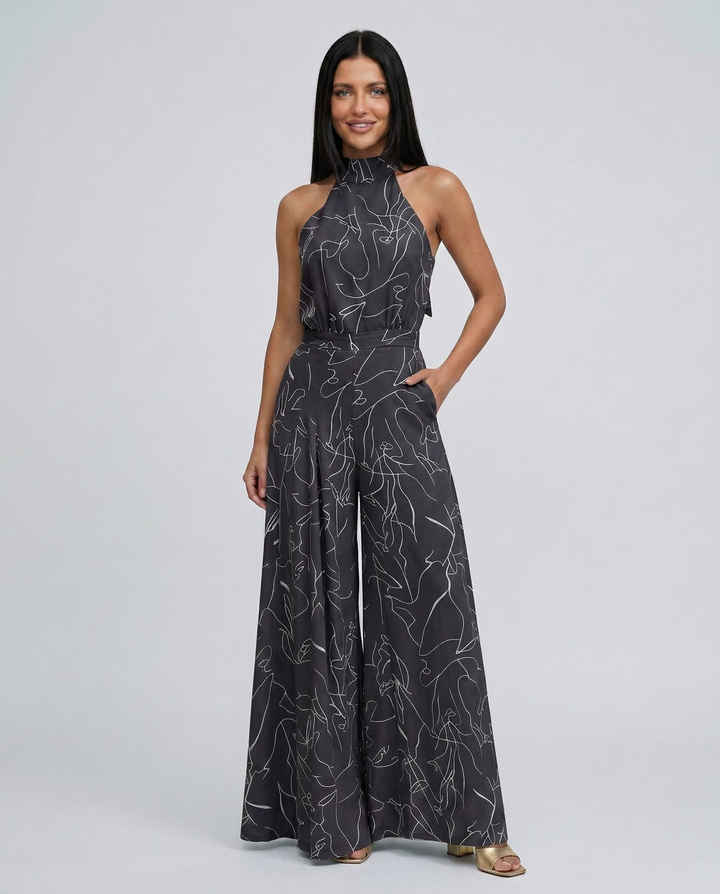 Ellen | Printed Wide-Leg Jumpsuit with Halter Neck