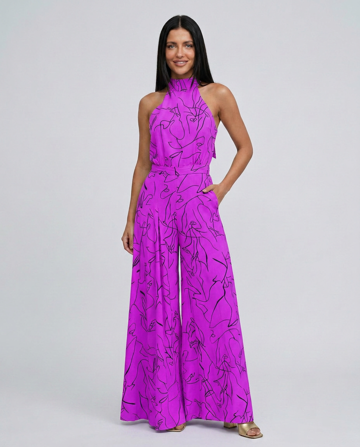 Ellen | Printed Wide-Leg Jumpsuit with Halter Neck