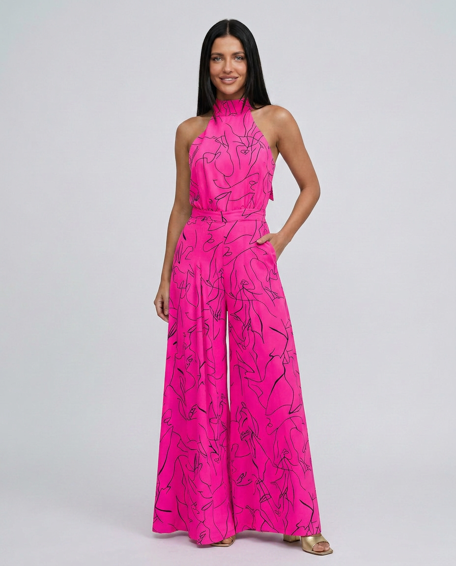 Ellen | Printed Wide-Leg Jumpsuit with Halter Neck