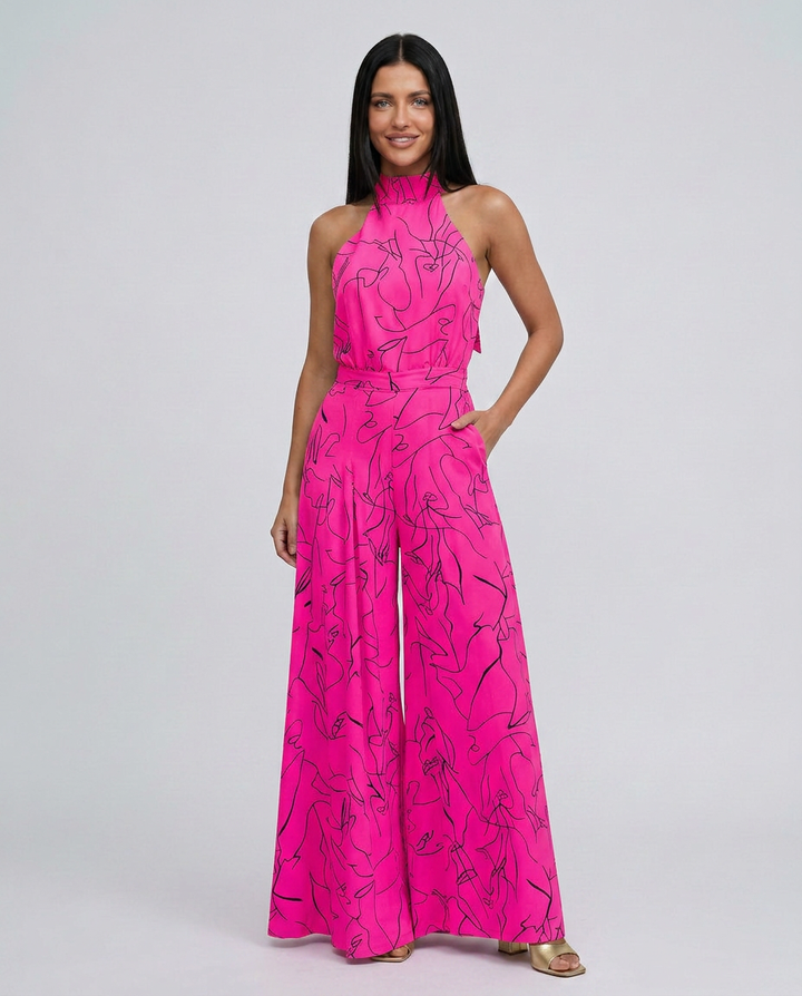 Ellen | Printed Wide-Leg Jumpsuit with Halter Neck