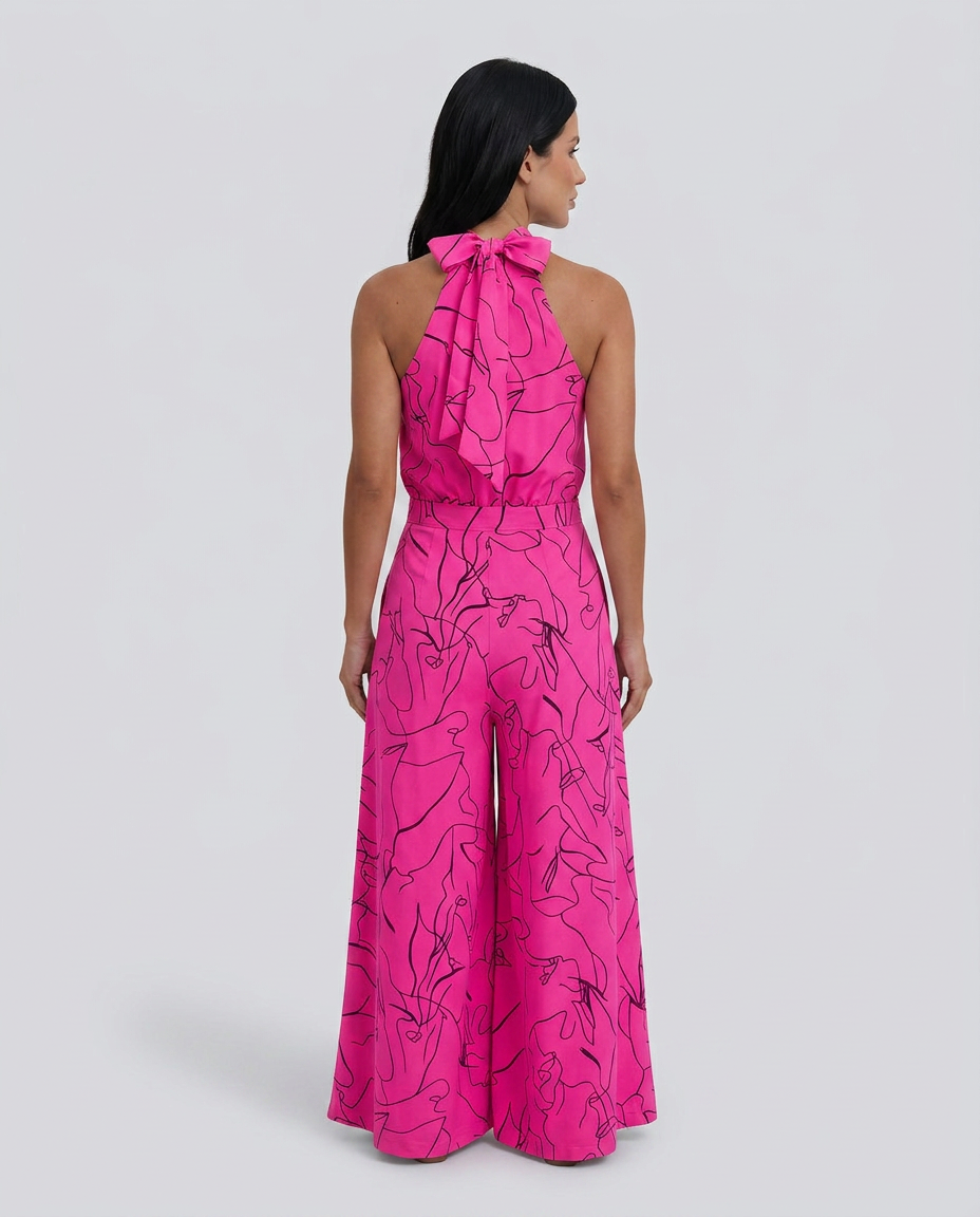 Ellen | Printed Wide-Leg Jumpsuit with Halter Neck
