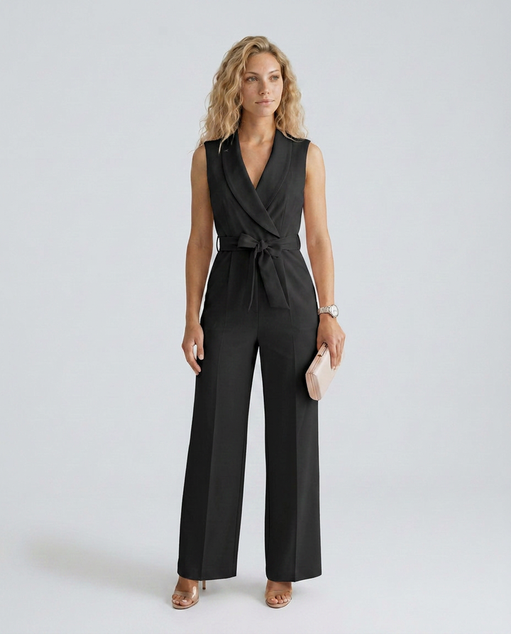 Enid | Wide-Leg Jumpsuit with V-Neck and Belt Tie