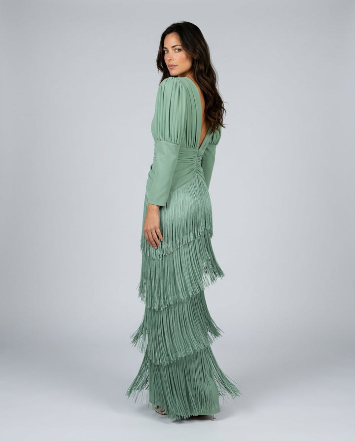 Vera | Fringe Detail Long Sleeve Maxi Dress