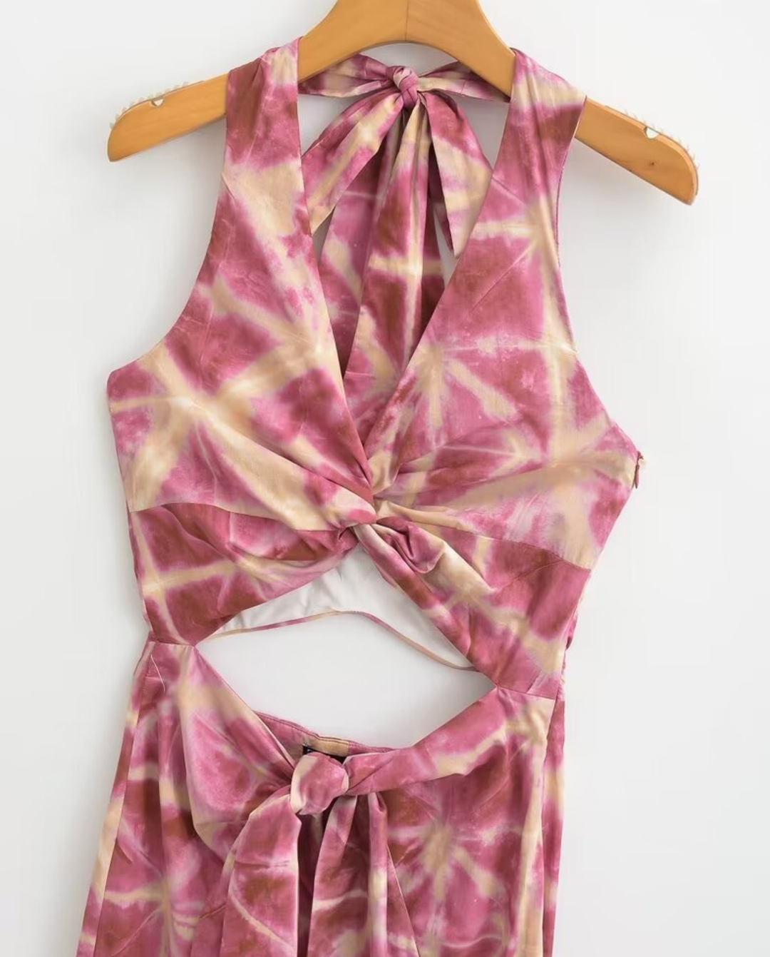 Brooklyn | Tie &amp; Dye Draped Midi Dress with Front Knot