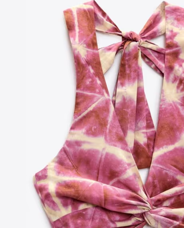 Brooklyn | Tie &amp; Dye Draped Midi Dress with Front Knot