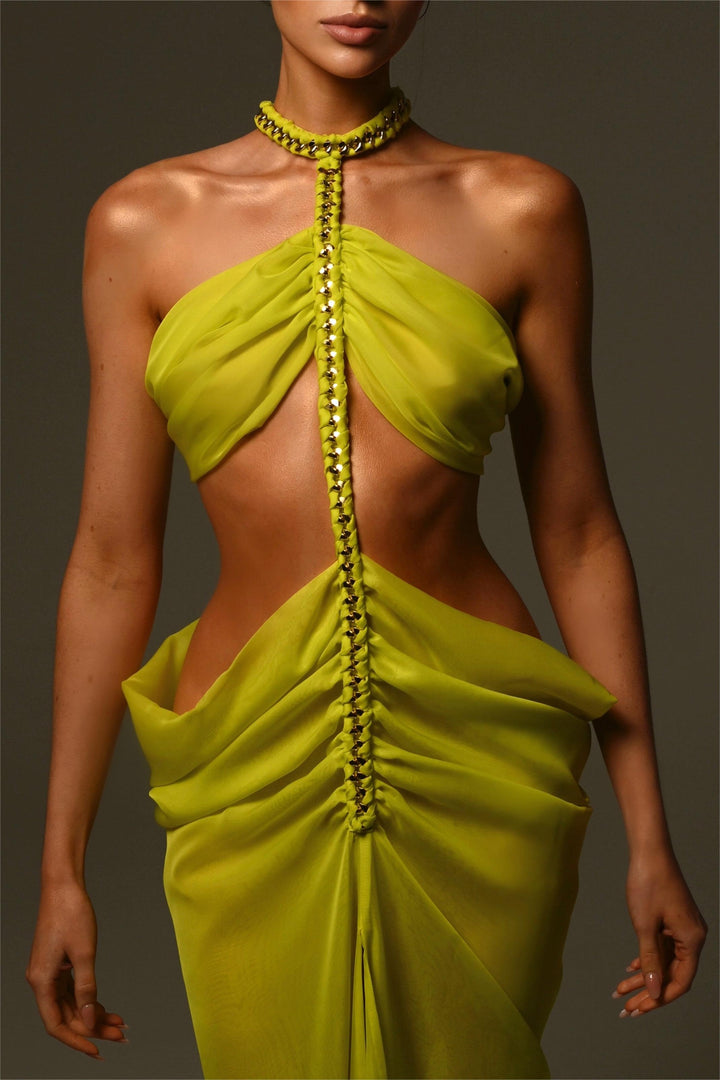 Maeve | Halter Neck Cut-Out Split Midi Dress