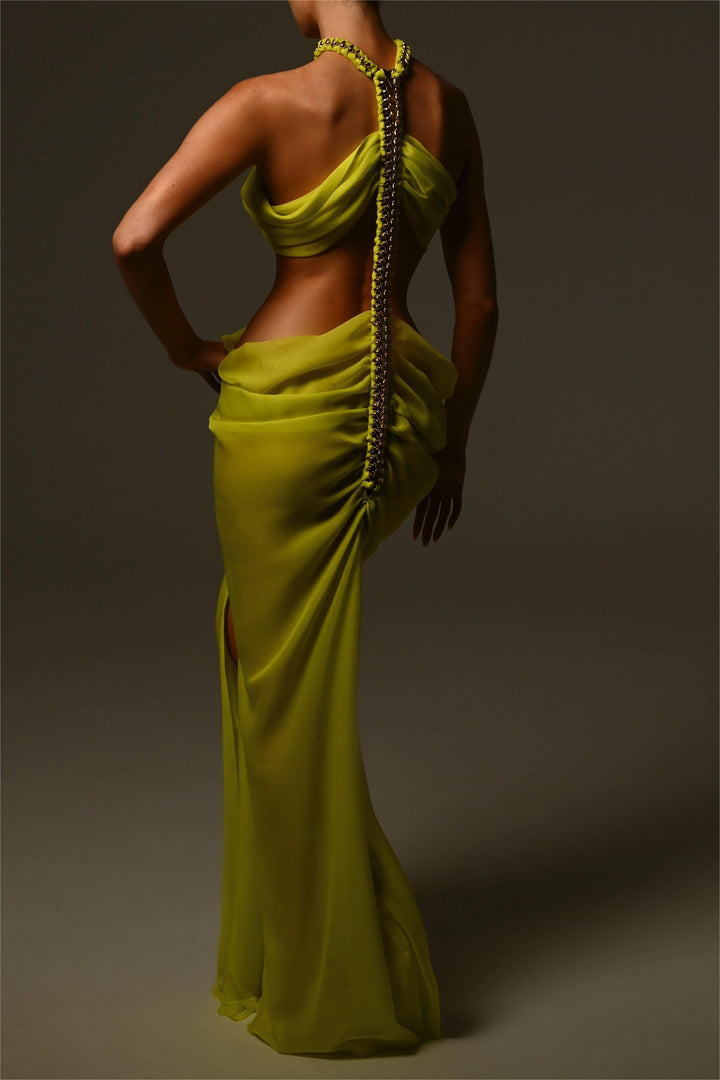 Maeve | Halter Neck Cut-Out Split Midi Dress