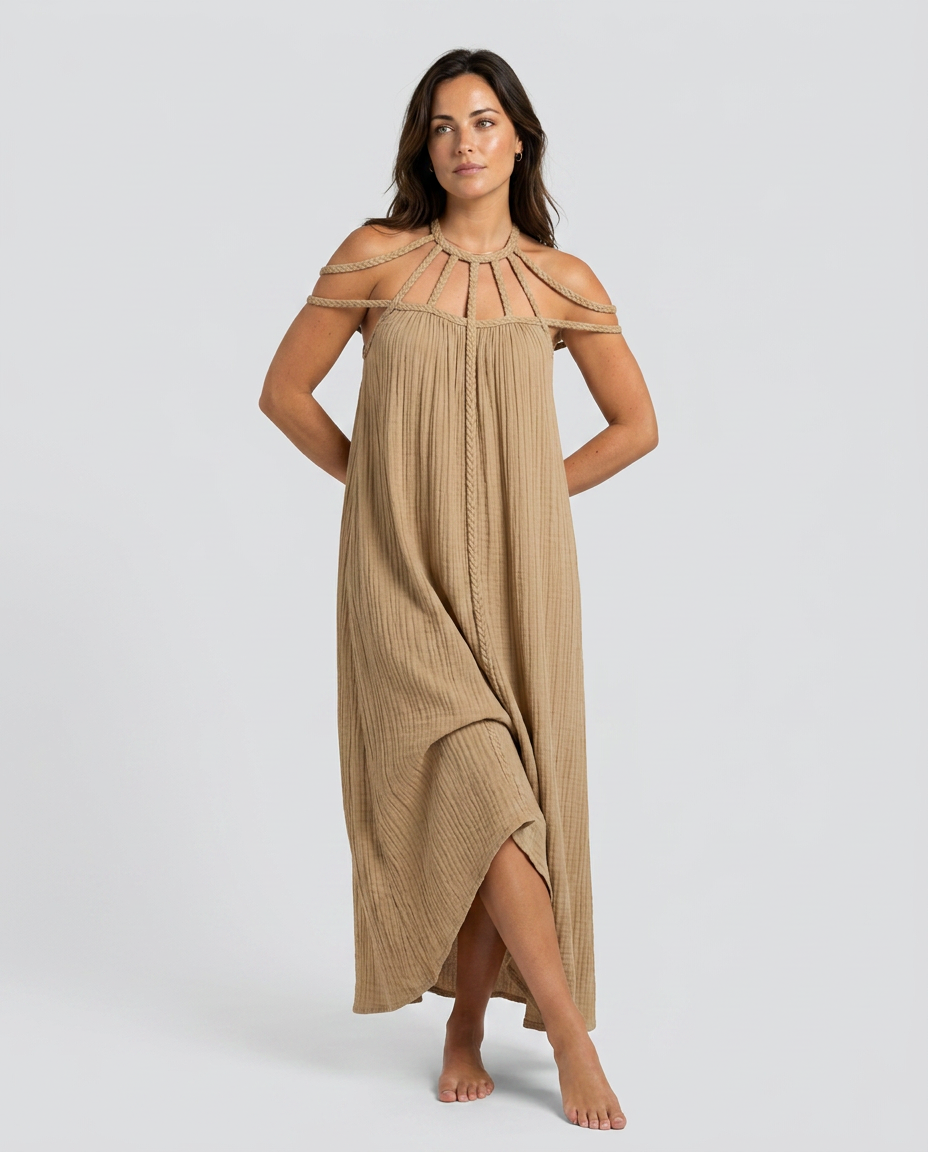 Celeste | Pleated Maxi Dress with Cut-Out Neckline