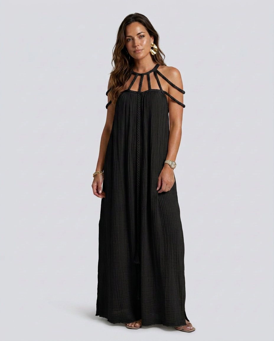Celeste | Pleated Maxi Dress with Cut-Out Neckline