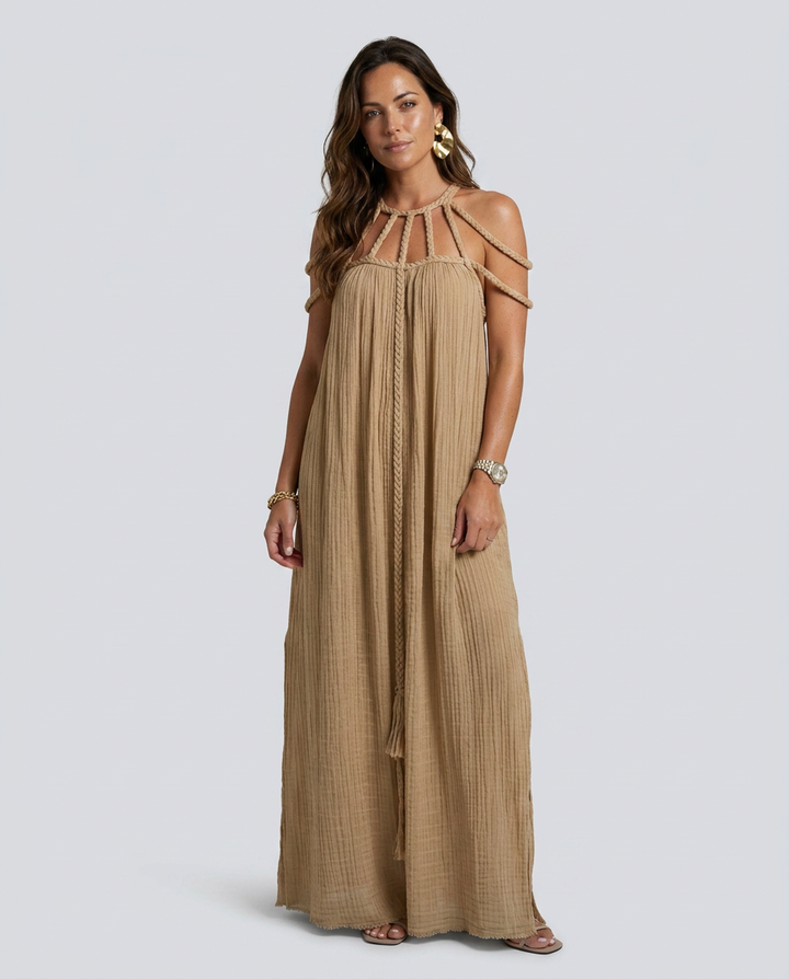 Celeste | Pleated Maxi Dress with Cut-Out Neckline