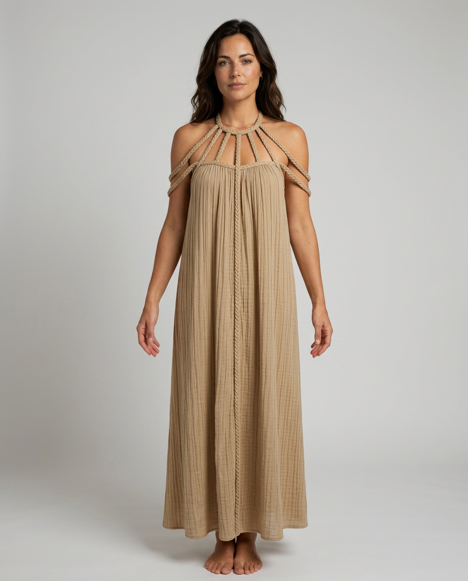 Celeste | Pleated Maxi Dress with Cut-Out Neckline