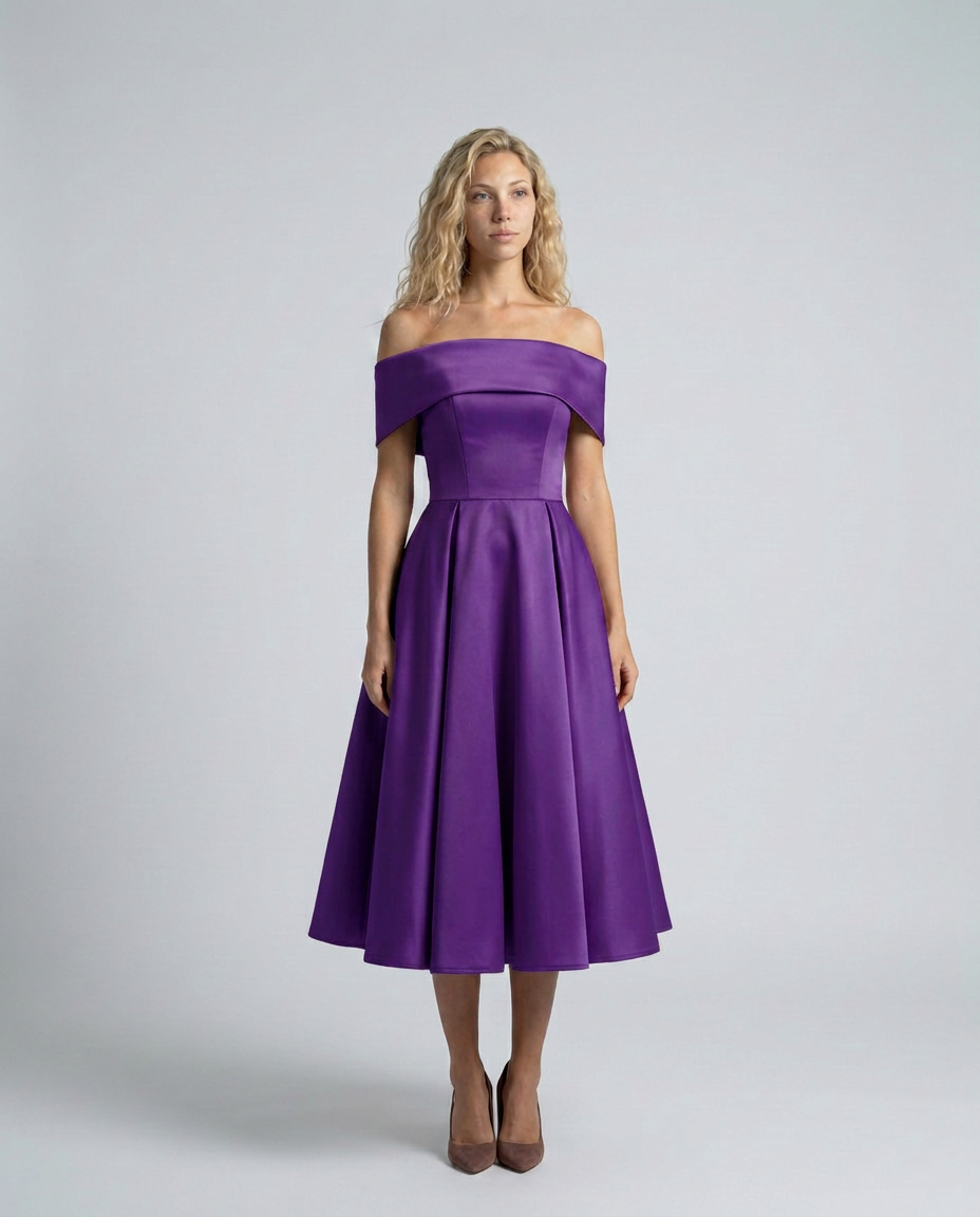 Amy | Off-Shoulder Midi Dress with Pleated Skirt