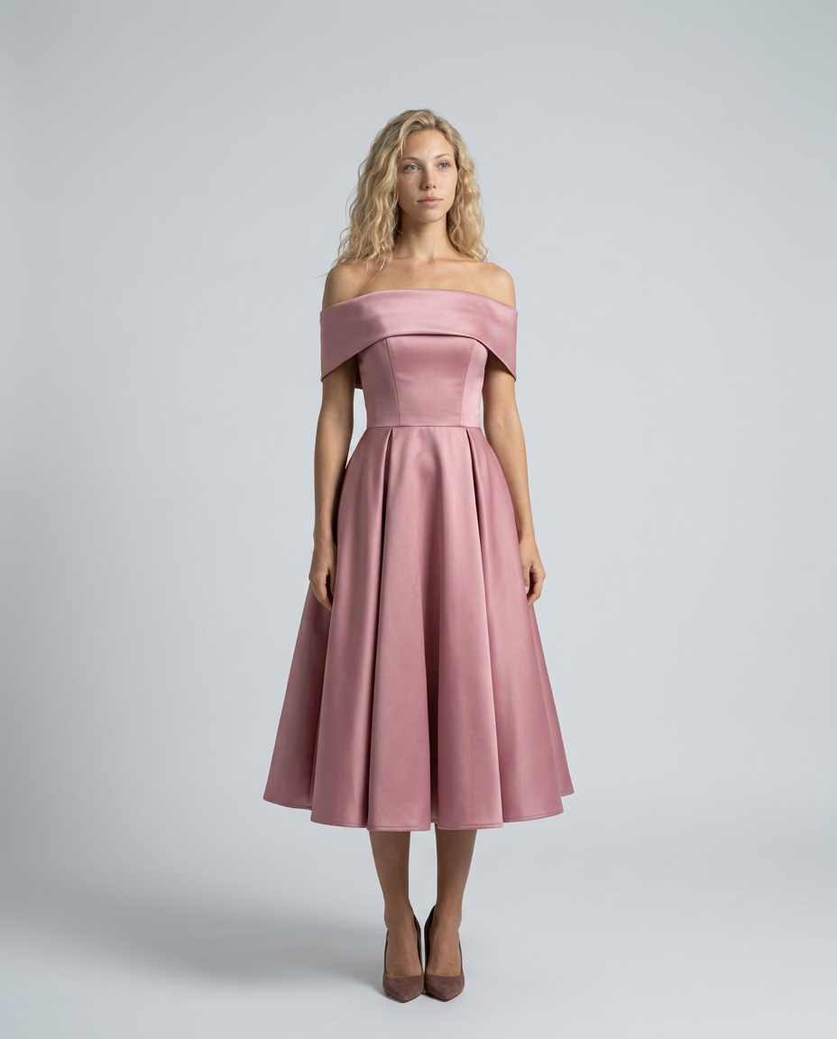 Amy | Off-Shoulder Midi Dress with Pleated Skirt