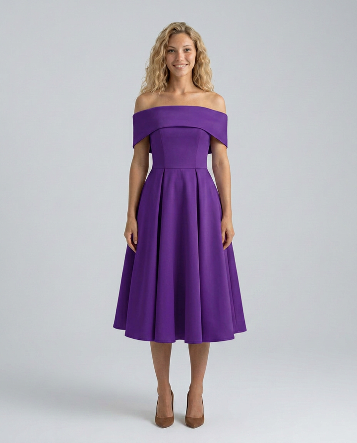 Amy | Off-Shoulder Midi Dress with Pleated Skirt