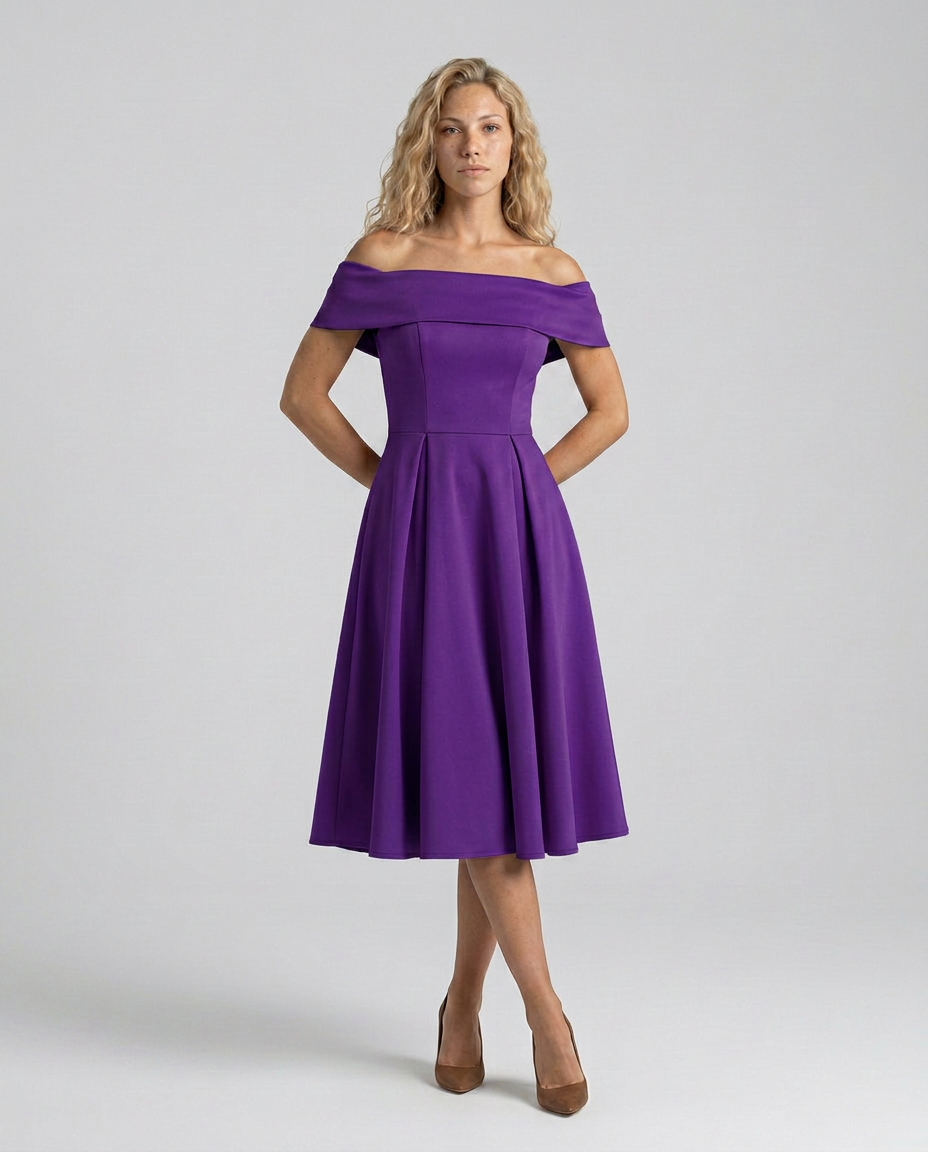 Amy | Off-Shoulder Midi Dress with Pleated Skirt
