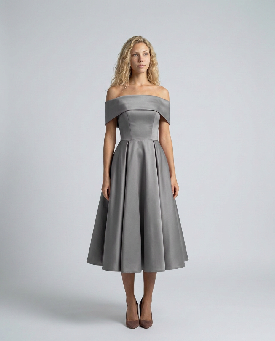 Amy | Off-Shoulder Midi Dress with Pleated Skirt