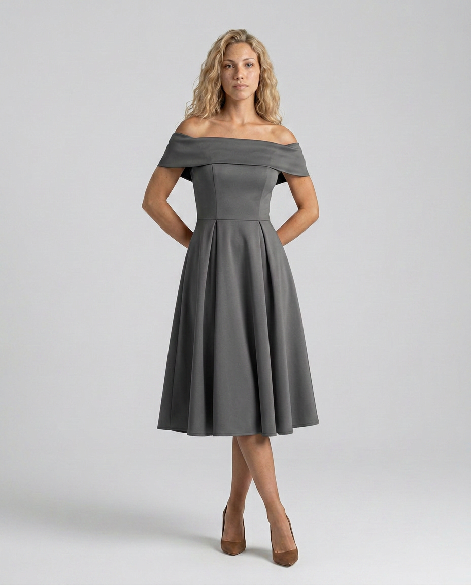 Amy | Off-Shoulder Midi Dress with Pleated Skirt