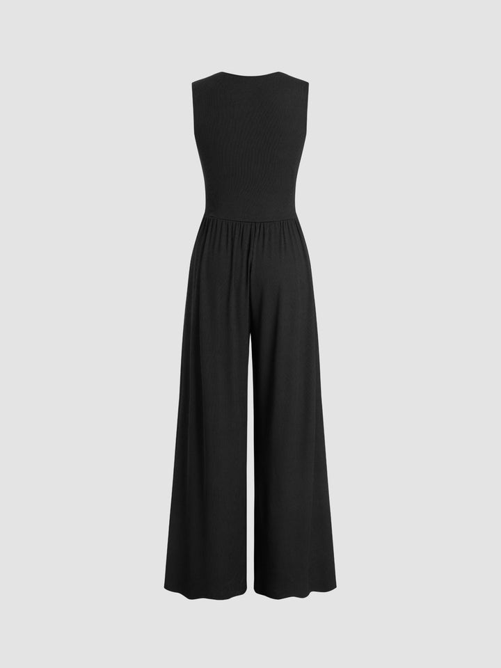Eleanor | V-neck Ruched Solid Wide Leg Jumpsuit