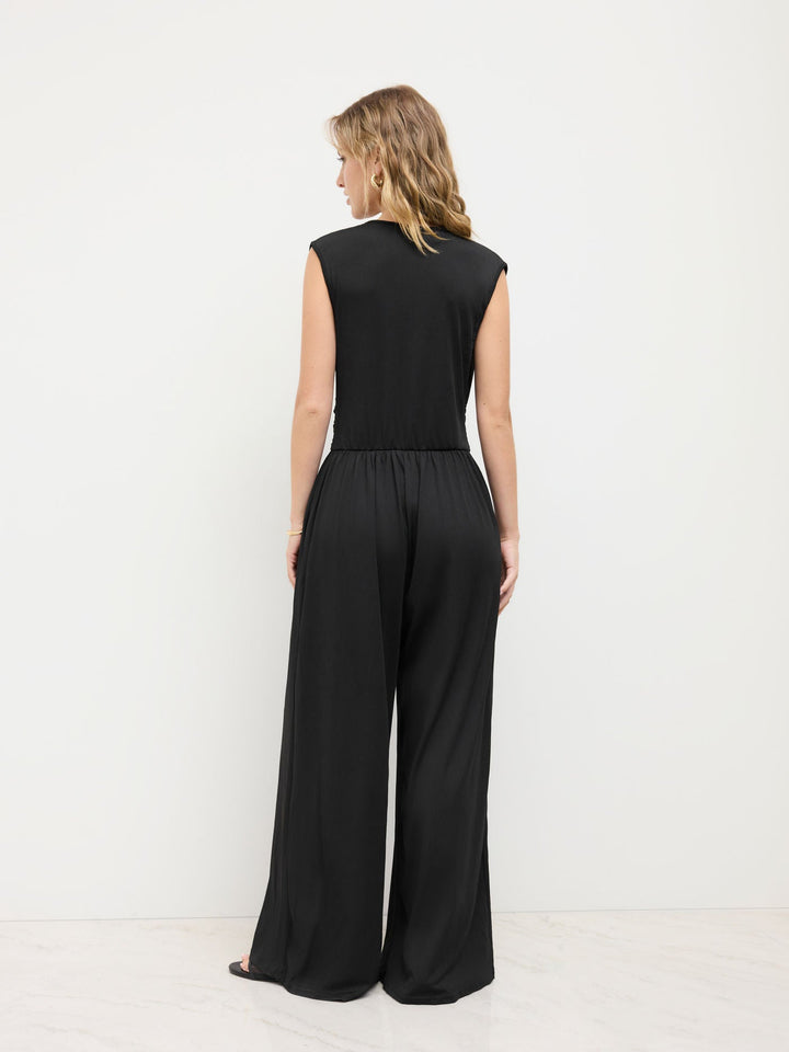 Eleanor | V-neck Ruched Solid Wide Leg Jumpsuit